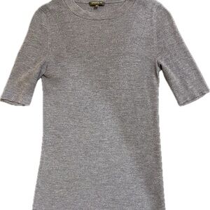 Blue Ribbed Short Sleeve Knit Top